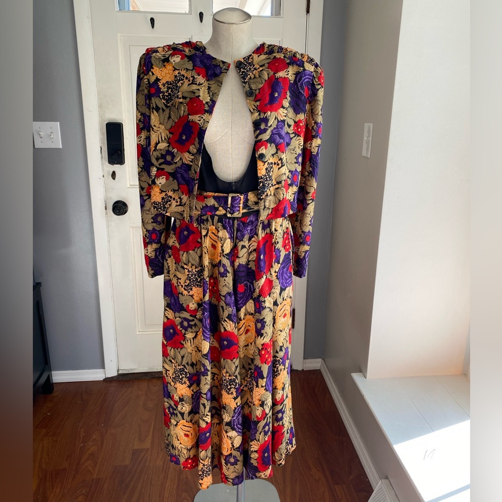 1980s Floral Dress & Jacket Set